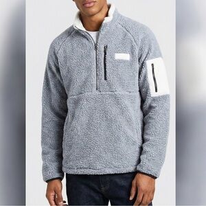 Fila Italia Sherpa Fleece 1/4 Zip Pullover Grey Teddy Jacket Logo Streetwear EUC